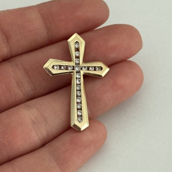 10K Yellow Gold Diamond Cross Religious Pendant - Picture 11 of 13